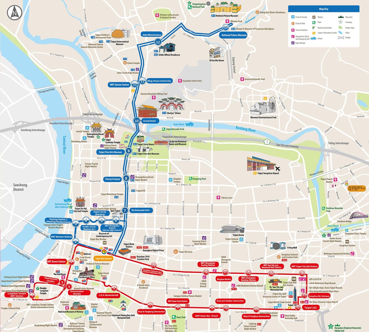 台北Hop On Hop Off巴士旅游地图